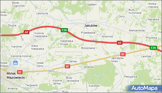 mapa Brzozówka gmina Jakubów, Brzozówka gmina Jakubów na mapie Targeo