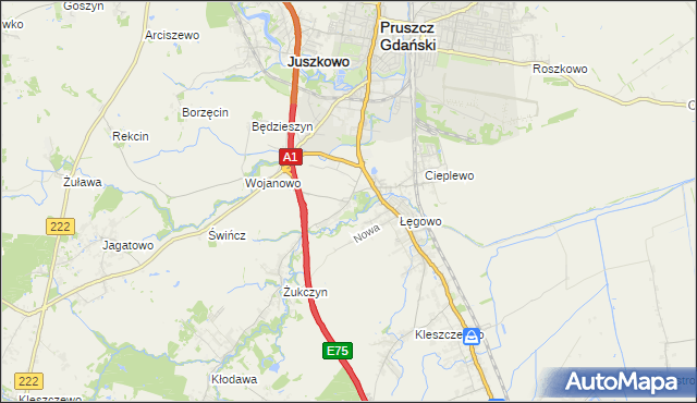 mapa Rusocin gmina Pruszcz Gdański, Rusocin gmina Pruszcz Gdański na mapie Targeo