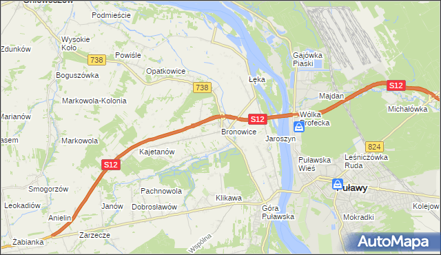 mapa Bronowice gmina Puławy, Bronowice gmina Puławy na mapie Targeo