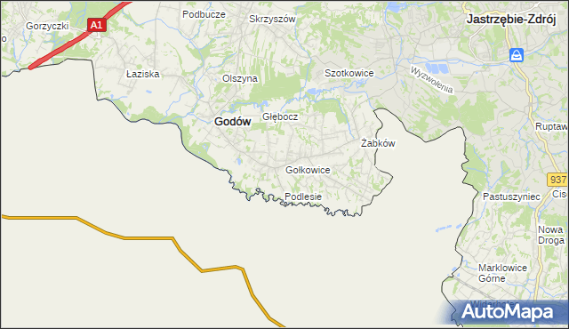 mapa Gołkowice gmina Godów, Gołkowice gmina Godów na mapie Targeo