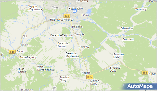 mapa Korczów, Korczów na mapie Targeo