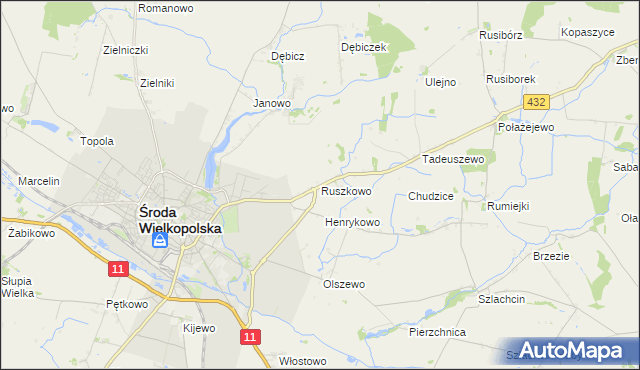 mapa Ruszkowo gmina Środa Wielkopolska, Ruszkowo gmina Środa Wielkopolska na mapie Targeo