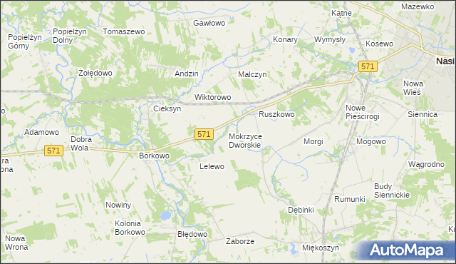 mapa Mokrzyce Dworskie, Mokrzyce Dworskie na mapie Targeo