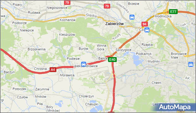 mapa Balice gmina Zabierzów, Balice gmina Zabierzów na mapie Targeo