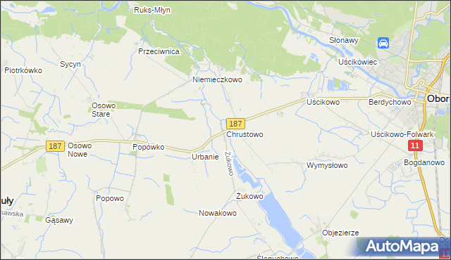 mapa Chrustowo gmina Oborniki, Chrustowo gmina Oborniki na mapie Targeo