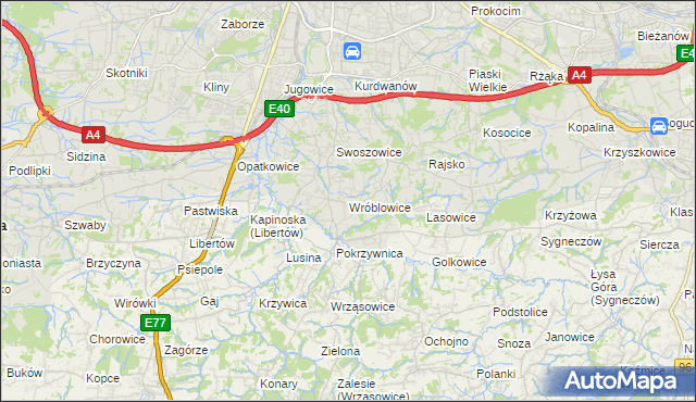 mapa Wróblowice gmina Kraków, Wróblowice gmina Kraków na mapie Targeo