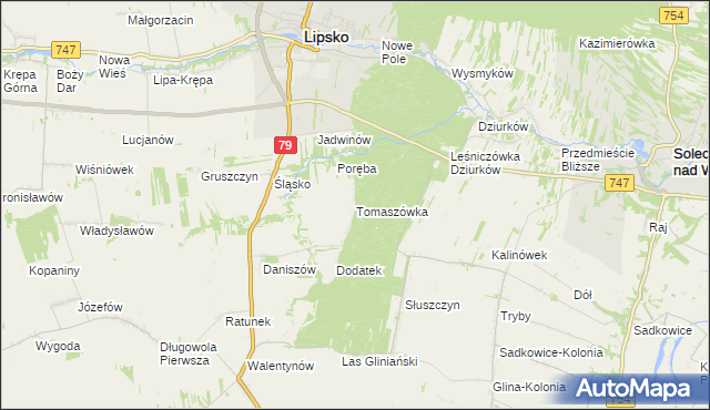 mapa Tomaszówka gmina Lipsko, Tomaszówka gmina Lipsko na mapie Targeo