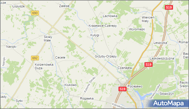 mapa Grzyby-Orzepy, Grzyby-Orzepy na mapie Targeo