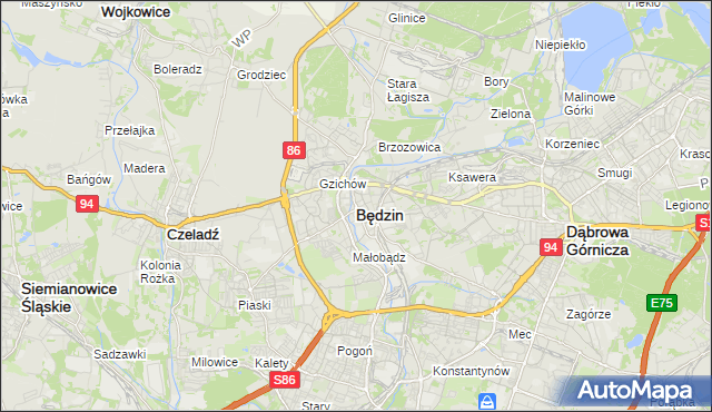 mapa Będzin, Będzin na mapie Targeo