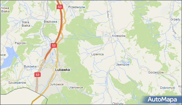 mapa Lipienica gmina Kamienna Góra, Lipienica gmina Kamienna Góra na mapie Targeo