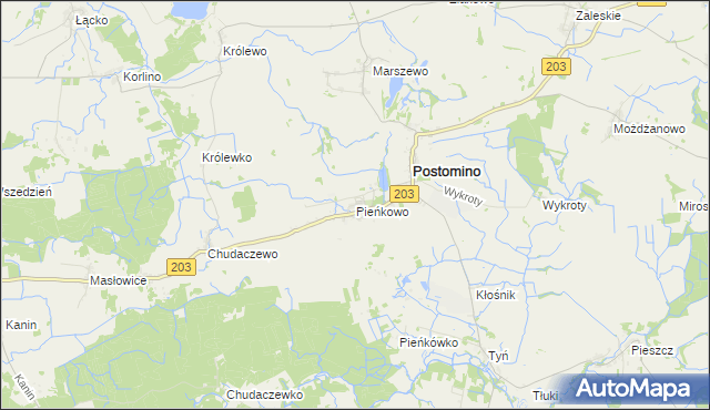 mapa Pieńkowo gmina Postomino, Pieńkowo gmina Postomino na mapie Targeo