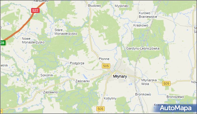 mapa Płonne gmina Młynary, Płonne gmina Młynary na mapie Targeo