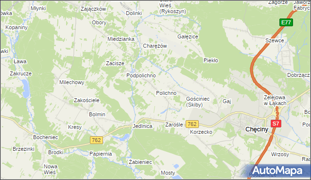mapa Polichno gmina Chęciny, Polichno gmina Chęciny na mapie Targeo