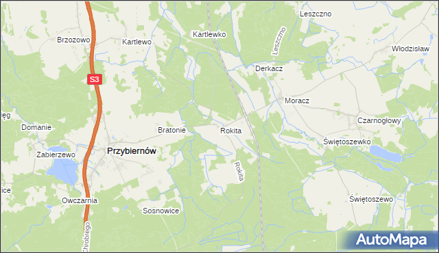 mapa Rokita gmina Przybiernów, Rokita gmina Przybiernów na mapie Targeo