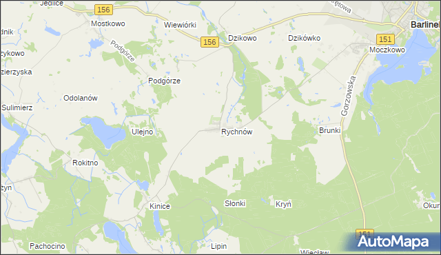 mapa Rychnów gmina Barlinek, Rychnów gmina Barlinek na mapie Targeo