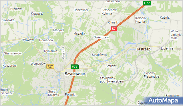 mapa Szydłówek gmina Szydłowiec, Szydłówek gmina Szydłowiec na mapie Targeo