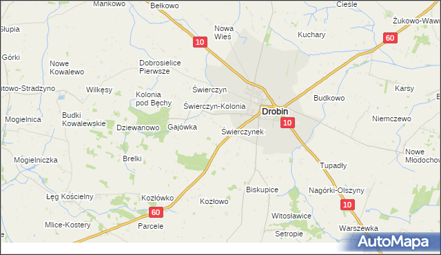 mapa Świerczynek gmina Drobin, Świerczynek gmina Drobin na mapie Targeo