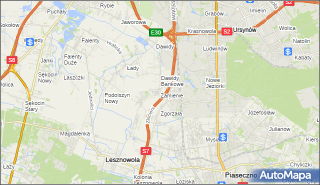 mapa Zamienie gmina Lesznowola, Zamienie gmina Lesznowola na mapie Targeo