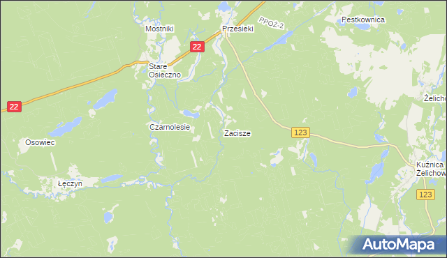 mapa Zacisze gmina Krzyż Wielkopolski, Zacisze gmina Krzyż Wielkopolski na mapie Targeo