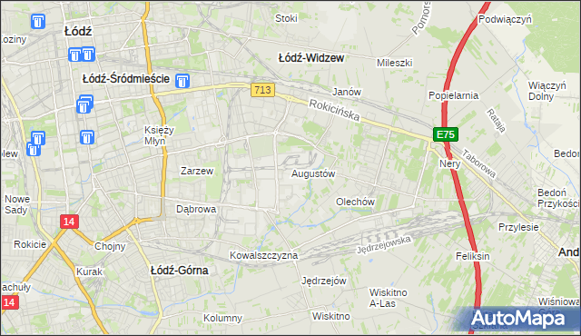 mapa Augustów gmina Łódź, Augustów gmina Łódź na mapie Targeo