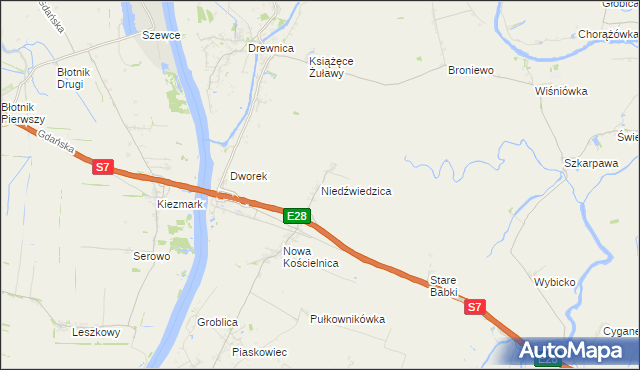 mapa Niedźwiedzica gmina Stegna, Niedźwiedzica gmina Stegna na mapie Targeo