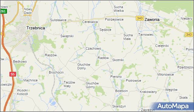mapa Radłów gmina Zawonia, Radłów gmina Zawonia na mapie Targeo