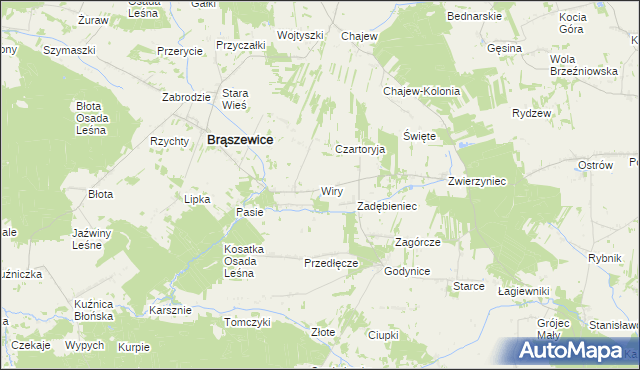 mapa Wiry gmina Brąszewice, Wiry gmina Brąszewice na mapie Targeo