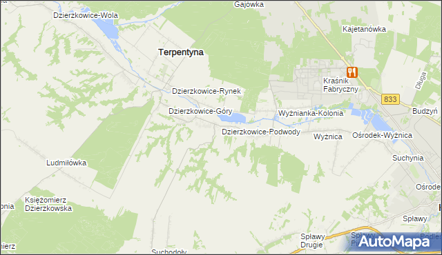 mapa Dzierzkowice-Podwody, Dzierzkowice-Podwody na mapie Targeo