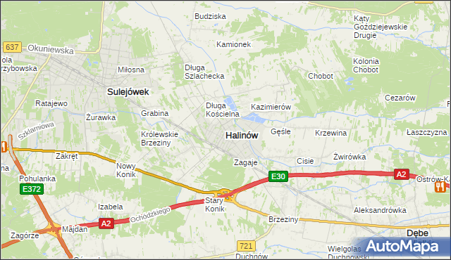mapa Halinów powiat miński, Halinów powiat miński na mapie Targeo