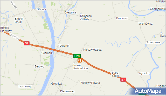 mapa Niedźwiedzica gmina Stegna, Niedźwiedzica gmina Stegna na mapie Targeo