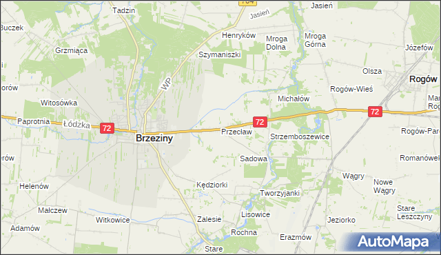 mapa Przecław gmina Brzeziny, Przecław gmina Brzeziny na mapie Targeo