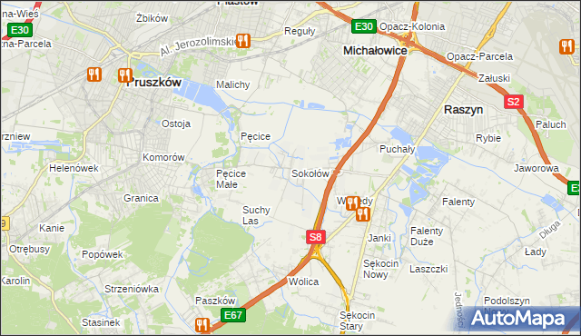 mapa Sokołów gmina Michałowice, Sokołów gmina Michałowice na mapie Targeo