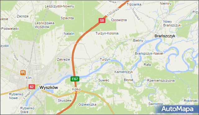 mapa Turzyn gmina Brańszczyk, Turzyn gmina Brańszczyk na mapie Targeo