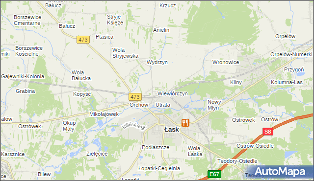 mapa Wiewiórczyn gmina Łask, Wiewiórczyn gmina Łask na mapie Targeo