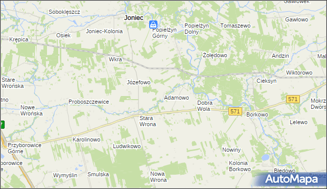 mapa Adamowo gmina Joniec, Adamowo gmina Joniec na mapie Targeo