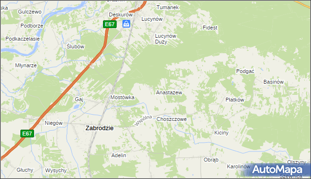 mapa Anastazew gmina Zabrodzie, Anastazew gmina Zabrodzie na mapie Targeo