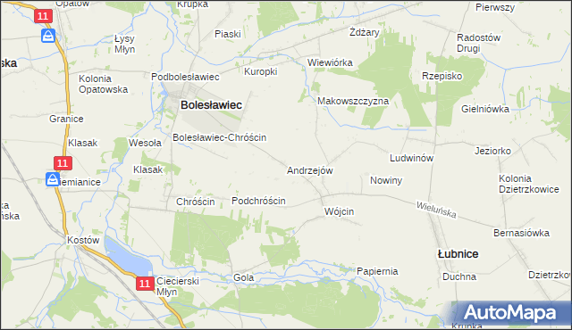 mapa Andrzejów gmina Łubnice, Andrzejów gmina Łubnice na mapie Targeo