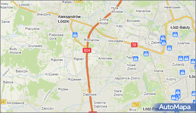 mapa Antoniew gmina Aleksandrów Łódzki, Antoniew gmina Aleksandrów Łódzki na mapie Targeo