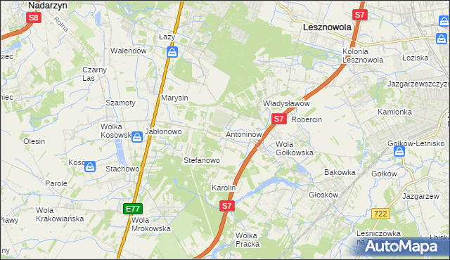 mapa Antoninów gmina Piaseczno, Antoninów gmina Piaseczno na mapie Targeo