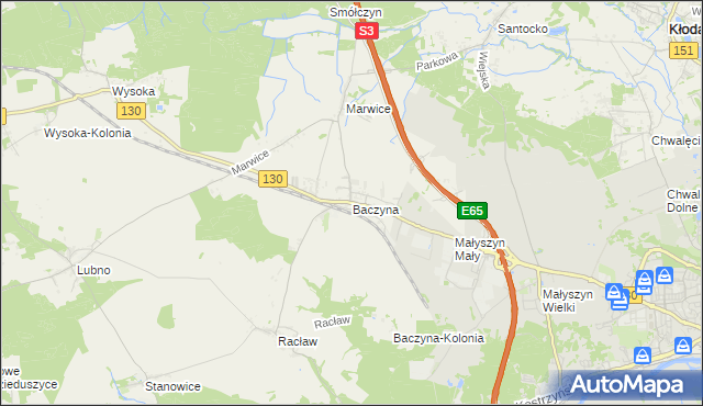 mapa Baczyna gmina Lubiszyn, Baczyna gmina Lubiszyn na mapie Targeo