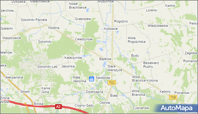 mapa Bądków gmina Zgierz, Bądków gmina Zgierz na mapie Targeo