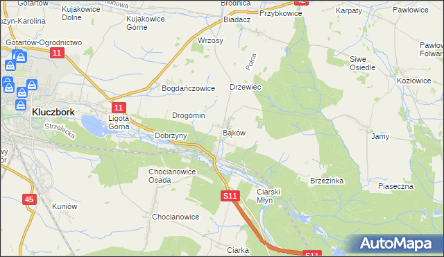 mapa Bąków gmina Kluczbork, Bąków gmina Kluczbork na mapie Targeo