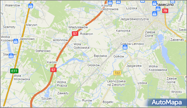 mapa Bąkówka gmina Piaseczno, Bąkówka gmina Piaseczno na mapie Targeo