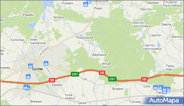 mapa Bałdowice, Bałdowice na mapie Targeo