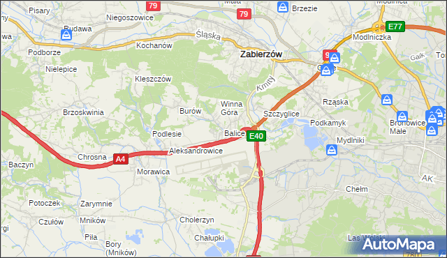 mapa Balice gmina Zabierzów, Balice gmina Zabierzów na mapie Targeo