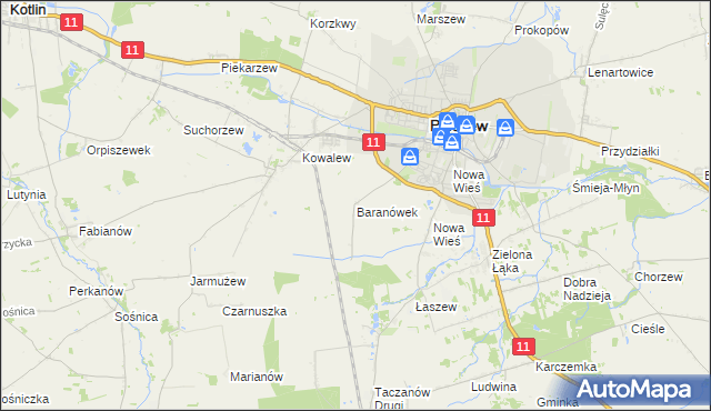 mapa Baranówek gmina Pleszew, Baranówek gmina Pleszew na mapie Targeo