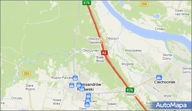 mapa Białe Błota gmina Aleksandrów Kujawski, Białe Błota gmina Aleksandrów Kujawski na mapie Targeo