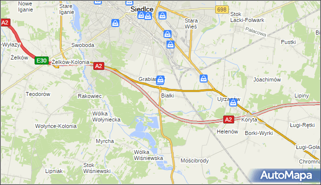 mapa Białki gmina Siedlce, Białki gmina Siedlce na mapie Targeo