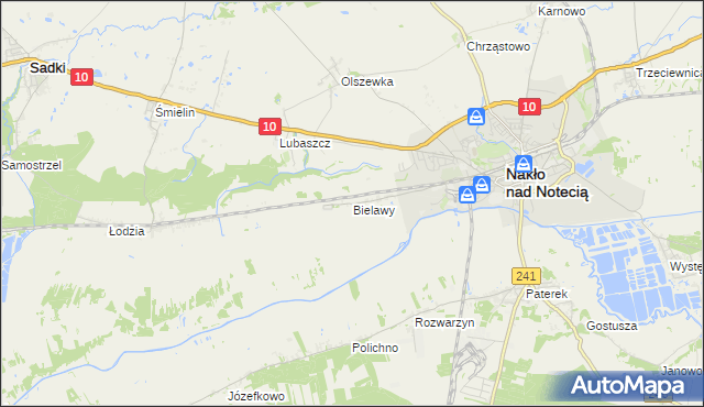 mapa Bielawy gmina Nakło nad Notecią, Bielawy gmina Nakło nad Notecią na mapie Targeo