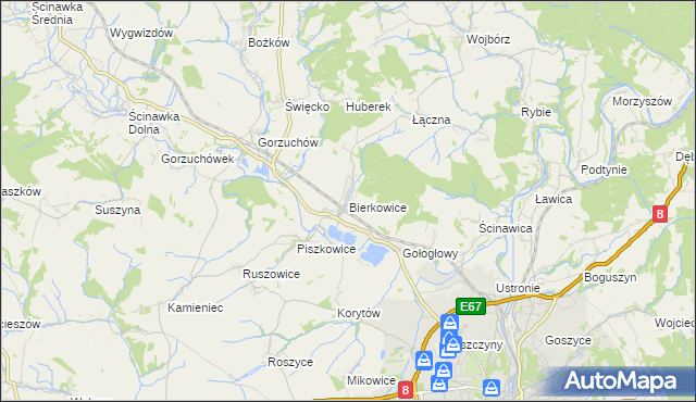 mapa Bierkowice, Bierkowice na mapie Targeo